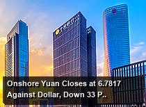 Onshore Yuan Closes at 6.7817 Against Dollar, Down 33 Pips