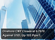 Onshore CNY Closes at 6.7670 Against USD, Up 103 Pips from Prior Session